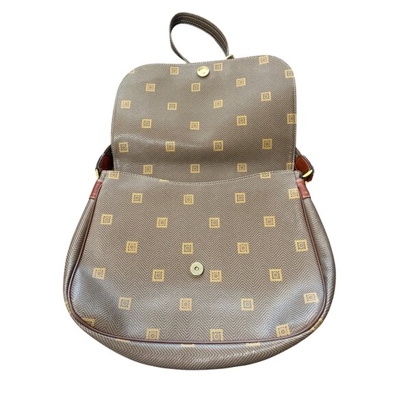 Texier Brown Leather & Green Coated Canvas Shoulder Bag Made in France - Picture 6 of 9